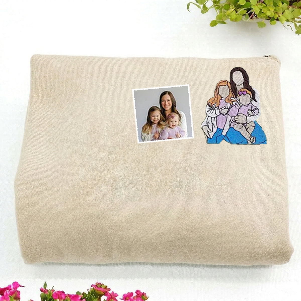 Custom Mama,Mom Portrait Embroidered Washed Sweatshirt | Mother's Day Gift