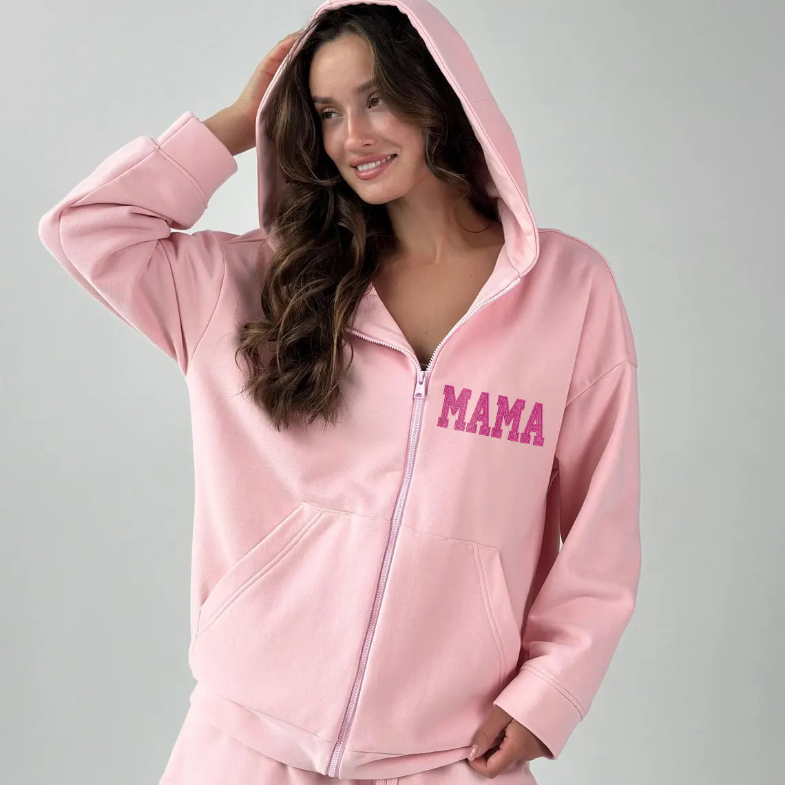Custom Glitter Mom Full Zip Sweatshirt | Gift for Mom