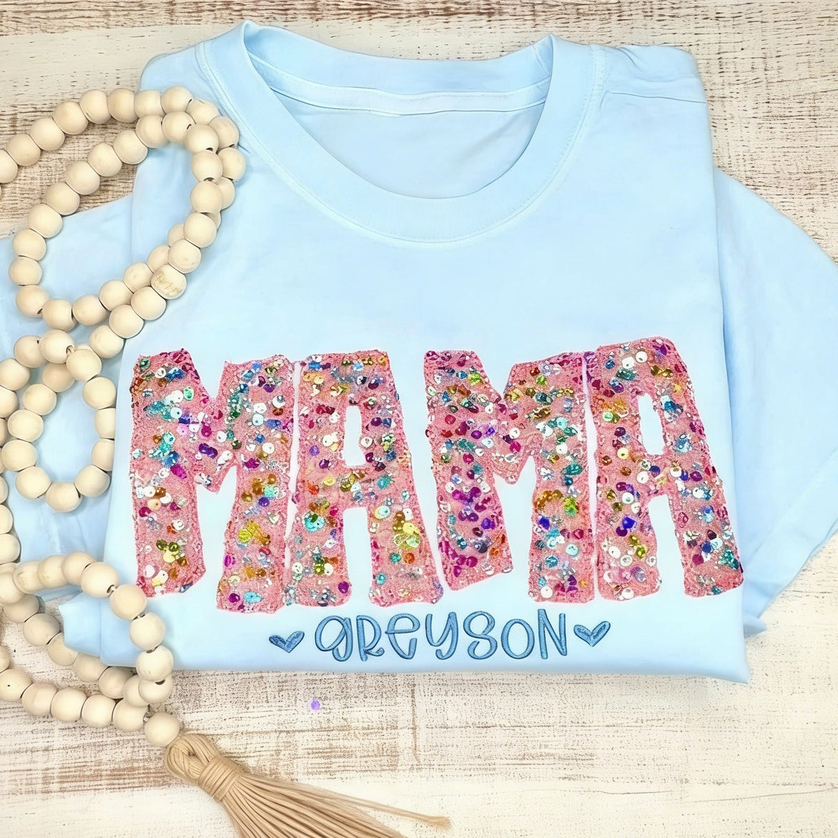 Custom Sequin Embroidered MAMA Sweatshirt | Sparkle & Shine Gift for Mother's Day