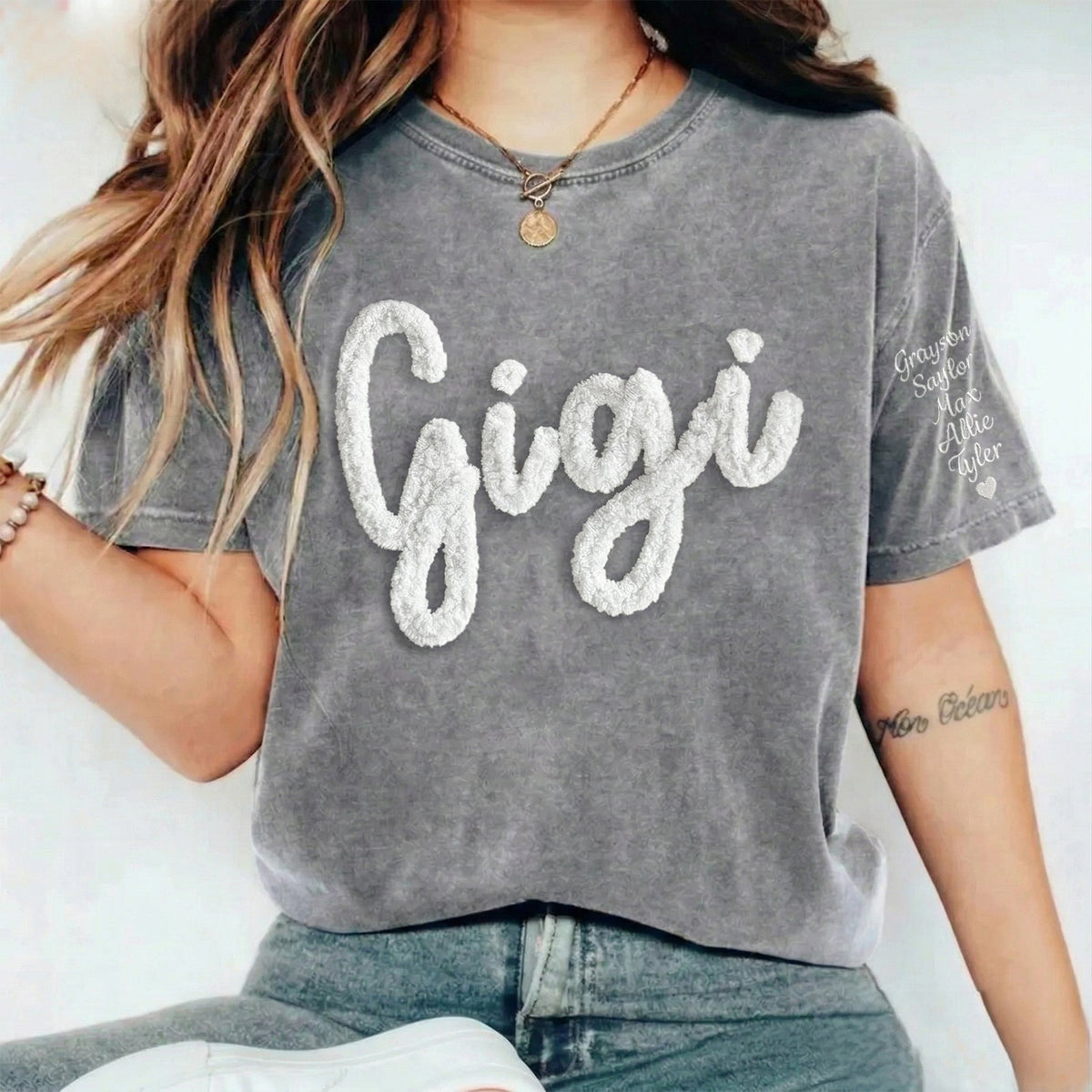 Custom Gigi Honey Name Chenille Yarn Embroidered Washed Clothes