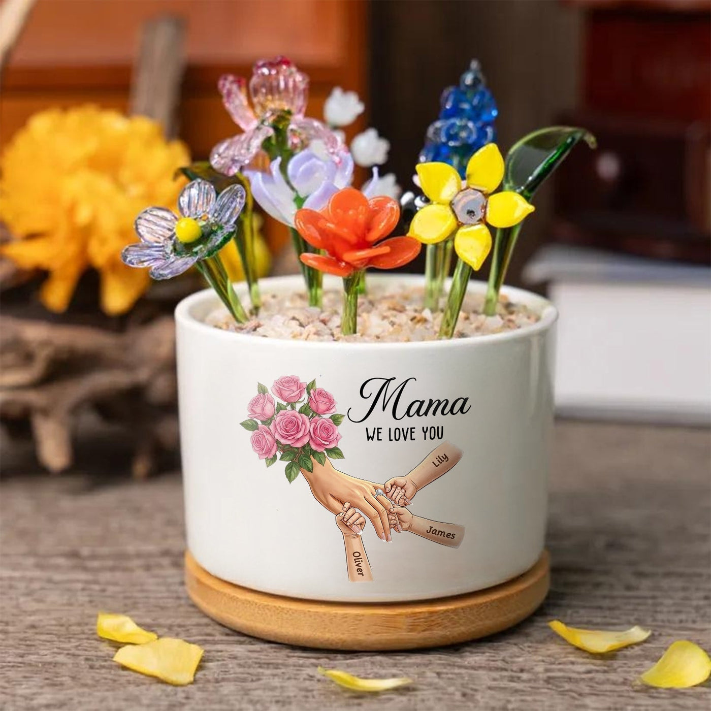 Personalized Large Pink Roses Plant Pot-Personalized Mom Holding Hands|Best Mother's Day Gift– Timeless Gift for Every Home