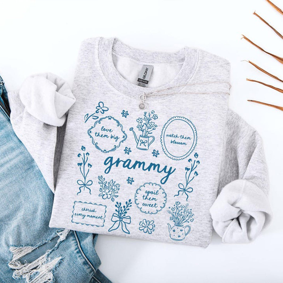 Custom Floral Grandma Heat Transfer Print Sweatshirt | Mother's Day Gift