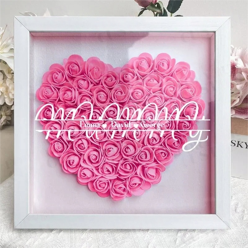 Personalized Flower Shadow Box With Kid's Name For MUMMY- Mother's Day Gift