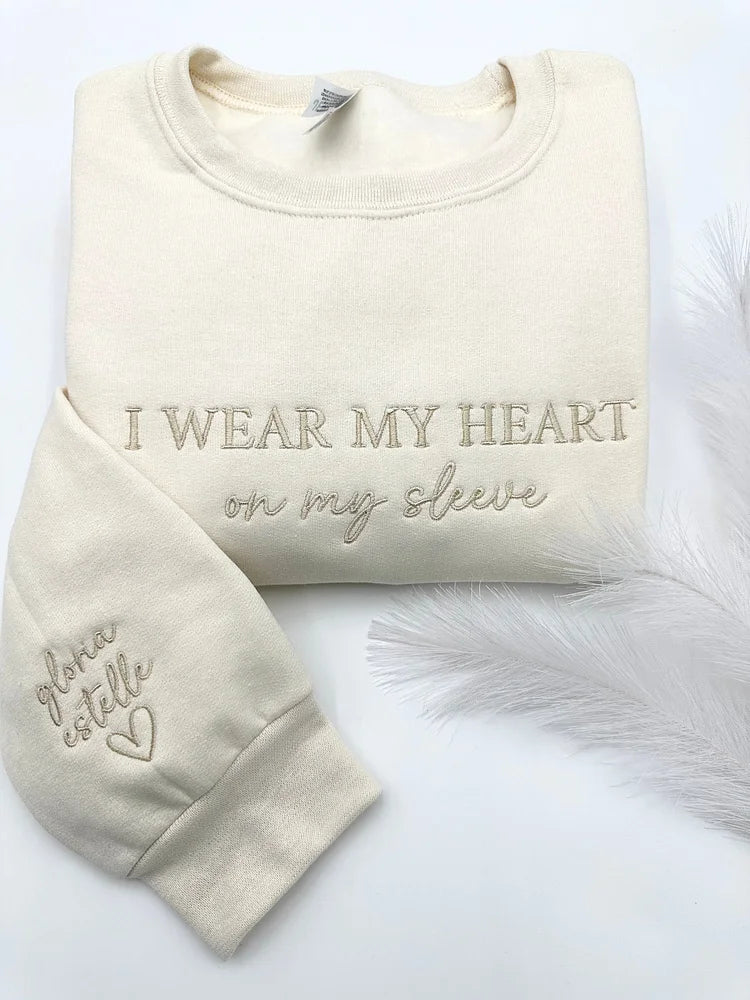Custom I WEAR MY HEART on my sleeve Embroidered Mama Sweatshirt | Mother's Day Gift