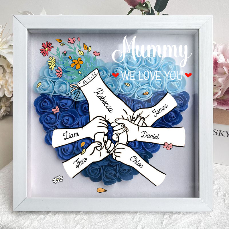 We Love You Mummy White Hand Holding - Personalized Flower Shadow Box- Mother's Day Gift