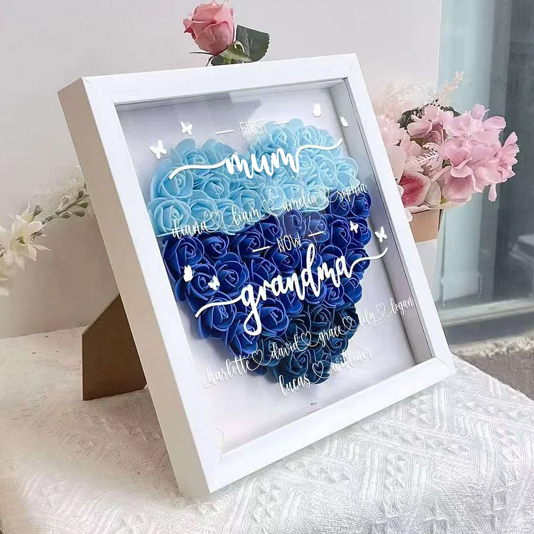 Custom Personalized First Mom Now Grandma Flower Shadow Box, Shadowbox Heart Mom Frame Gift | Mother’s Day gift