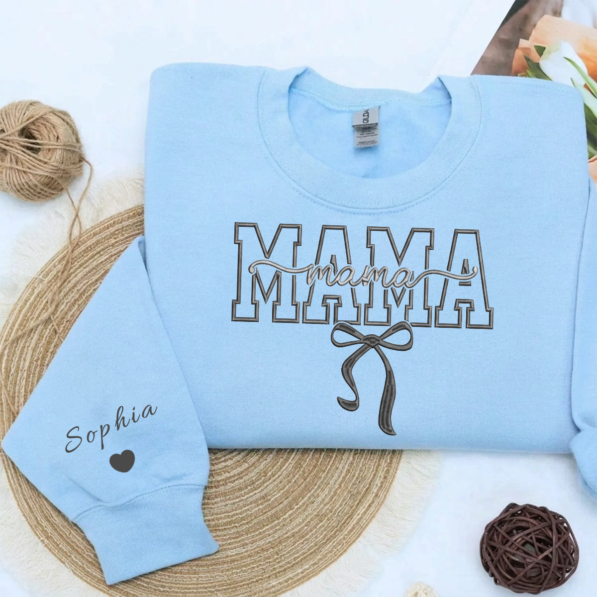 Custom "MAMA" Embroidered Sweatshirt with Ribbon Bow | Mother's Day Gifts