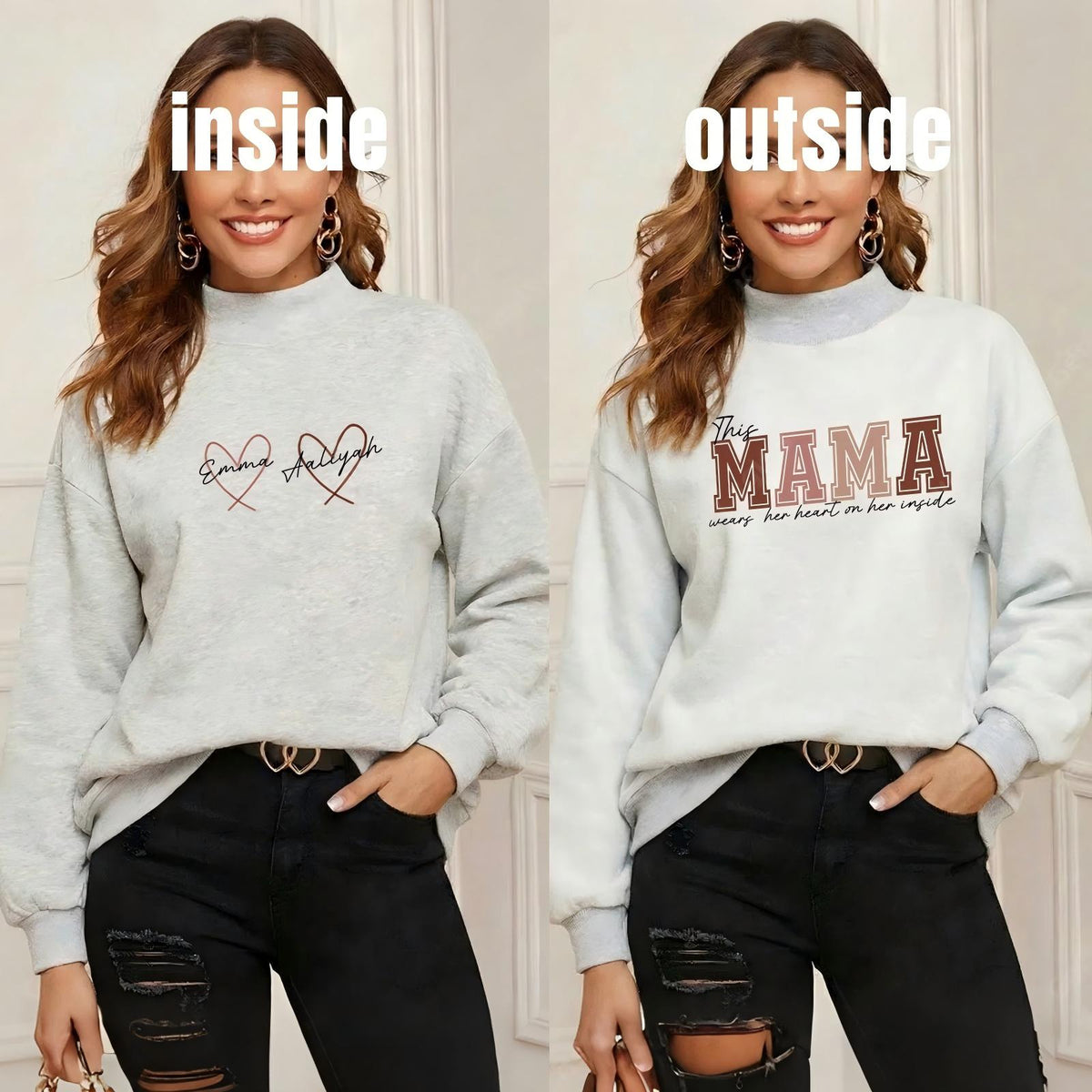 Wear Your Heart on the Inside – Custom Mama Reversible Sweatshirt |Mother's Day Gift