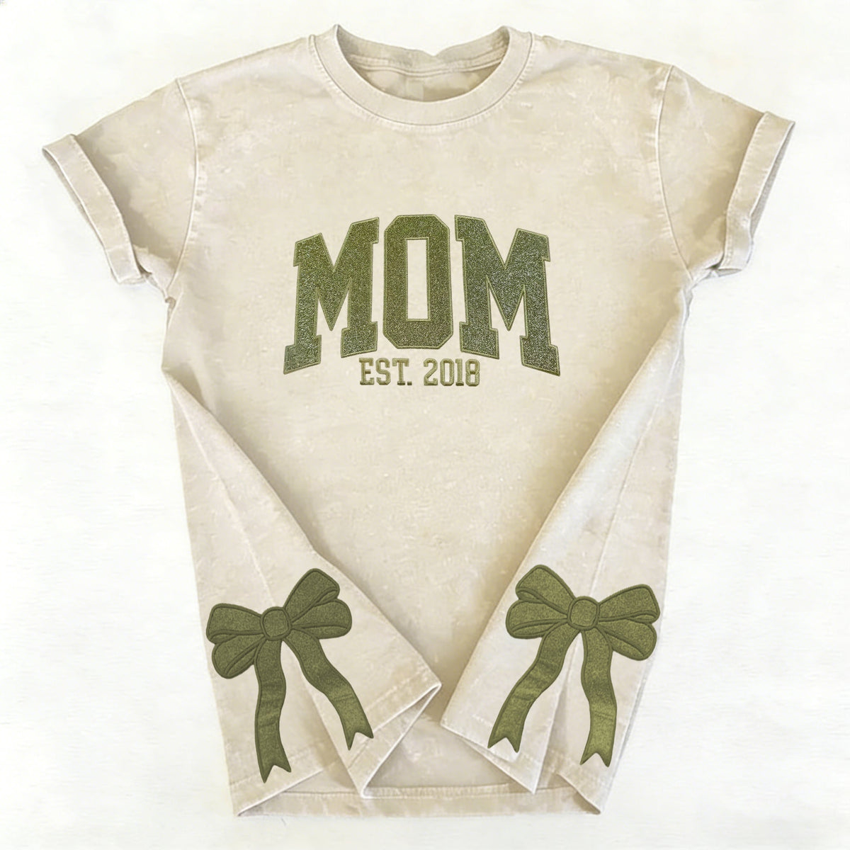 Custom Trendy and Cute Mama Embroidered Glitter Side Bow Washed Sweatshirt | Mother's Day Gift