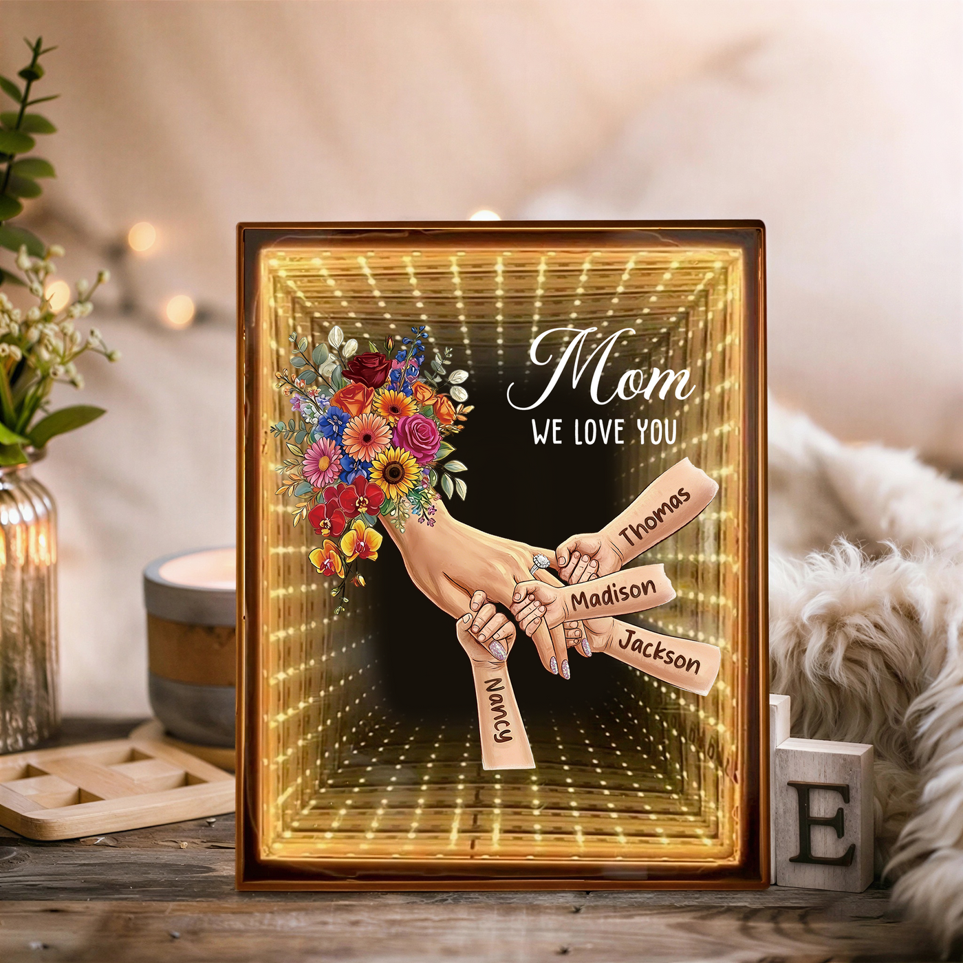Custom Starry Mirror Lightbox - Personalized Mommy Holding Hands