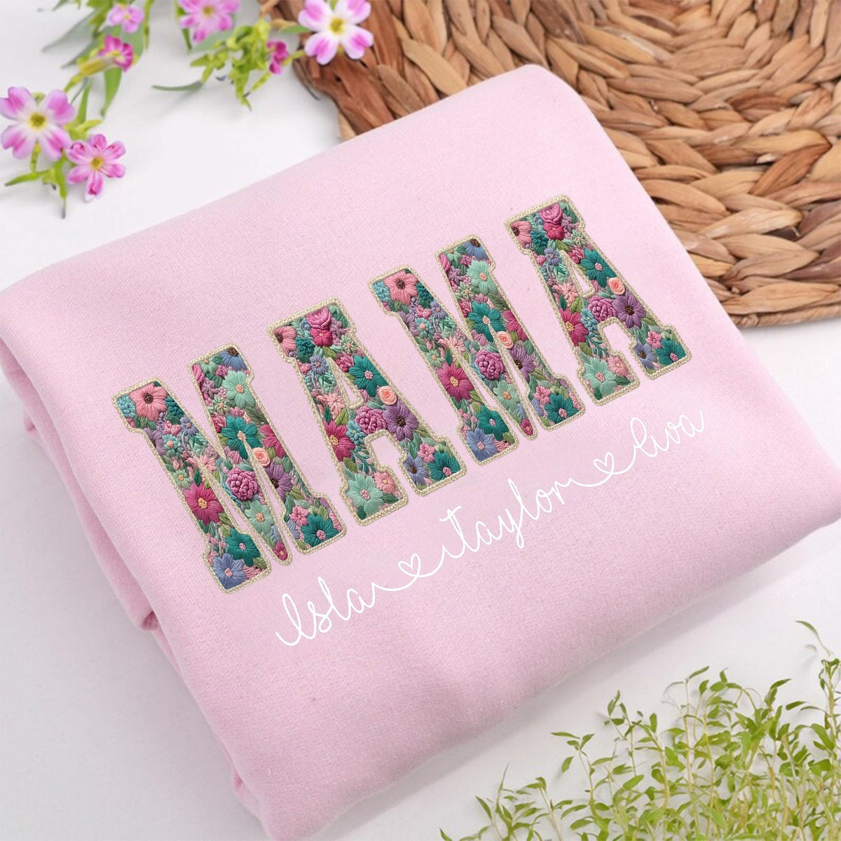 Personalized Floral "MAMA"  Sweatshirt – Custom Kids Names Gift for Mom