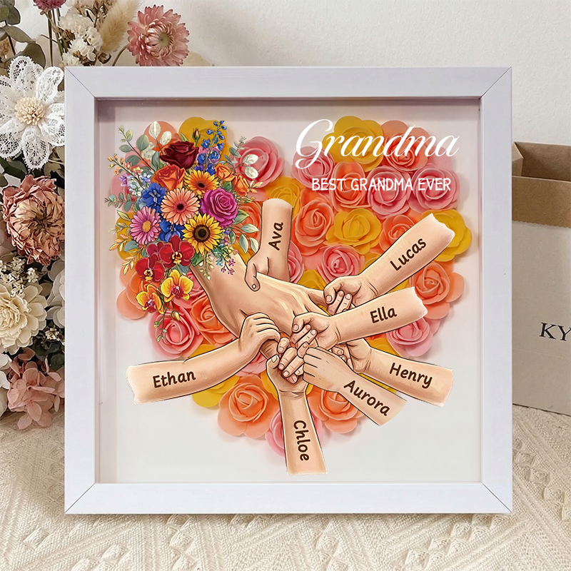 Personalized Mom Holding Hands Shadow Box-Mother's Day Flower Frame