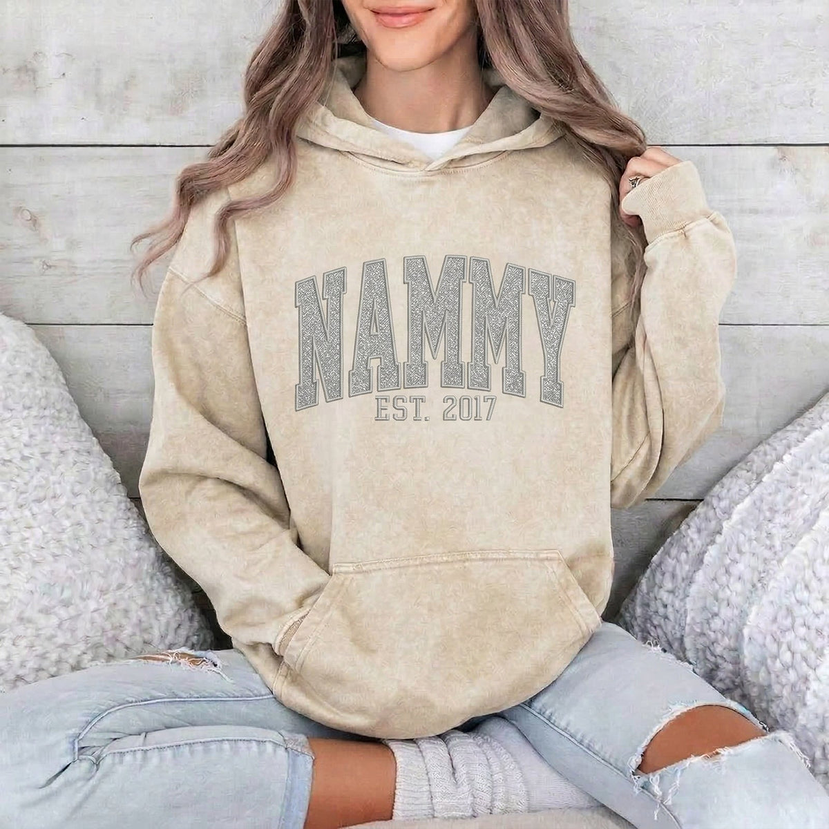 Custom Embroidered Applique Glitter Mama Washed Sweatshirt - Gift for Mom