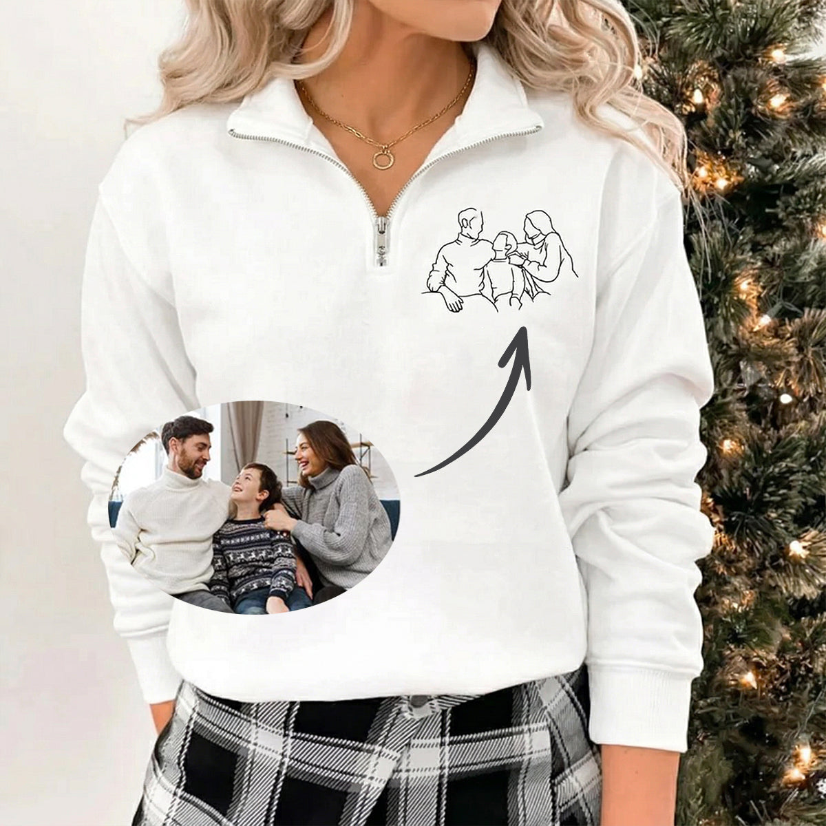 Custom Family Portrait Quarter-Zip Sweatshirt – Wear Your Memories | Gift for Mom, Family