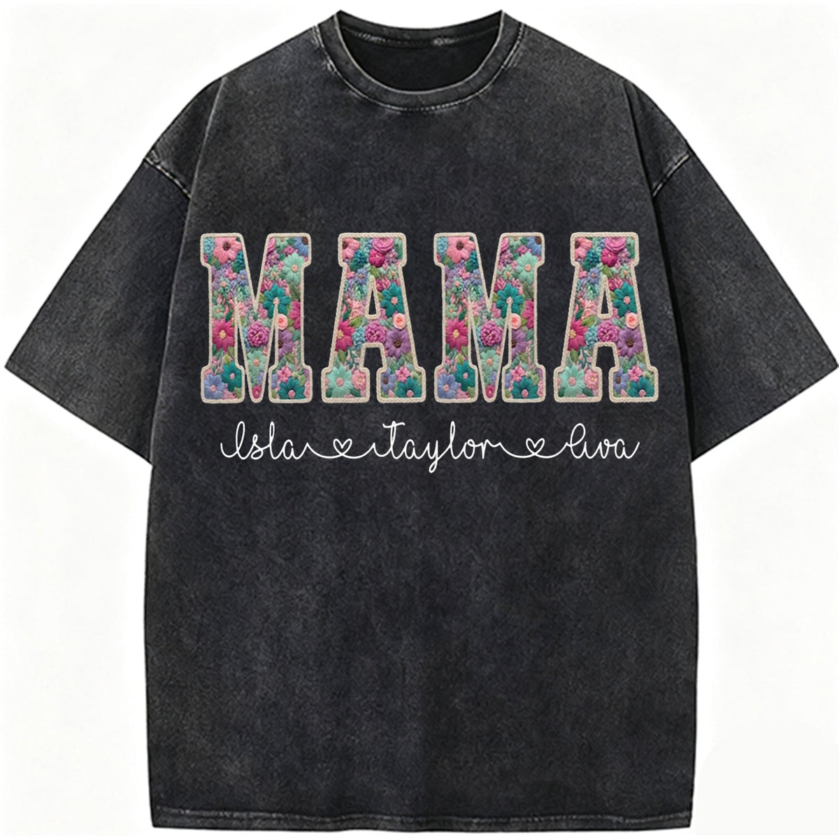 Personalized Floral "MAMA"  Vintage Washed Sweatshirt – Custom Kids Names Gift for Mom
