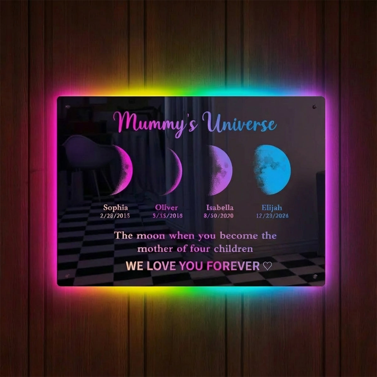 Custom Led Mirror Light Frame With Text And Date-Mum's Universe