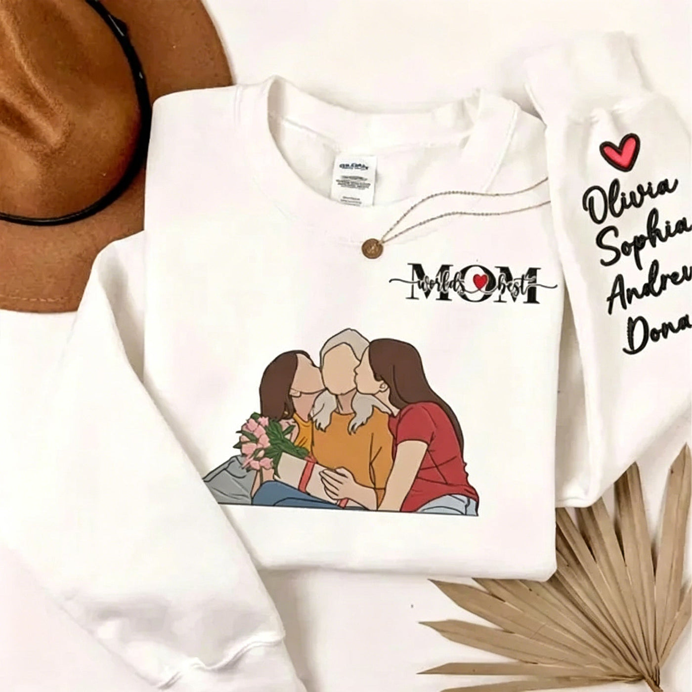 Personalized Photo Custom Embroidered Kids Names Sweatshirt for Mother’s Day Gift