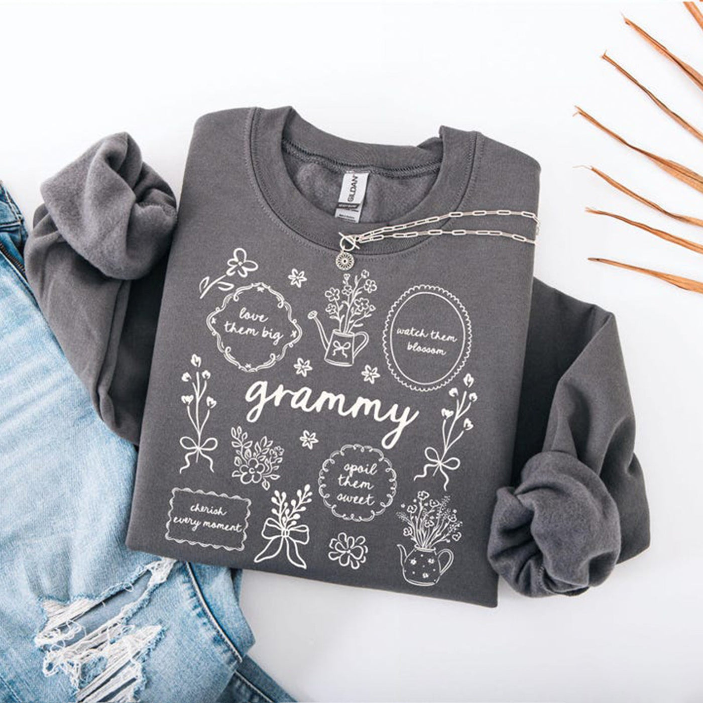 Custom Floral Grandma Heat Transfer Print Sweatshirt | Mother's Day Gift