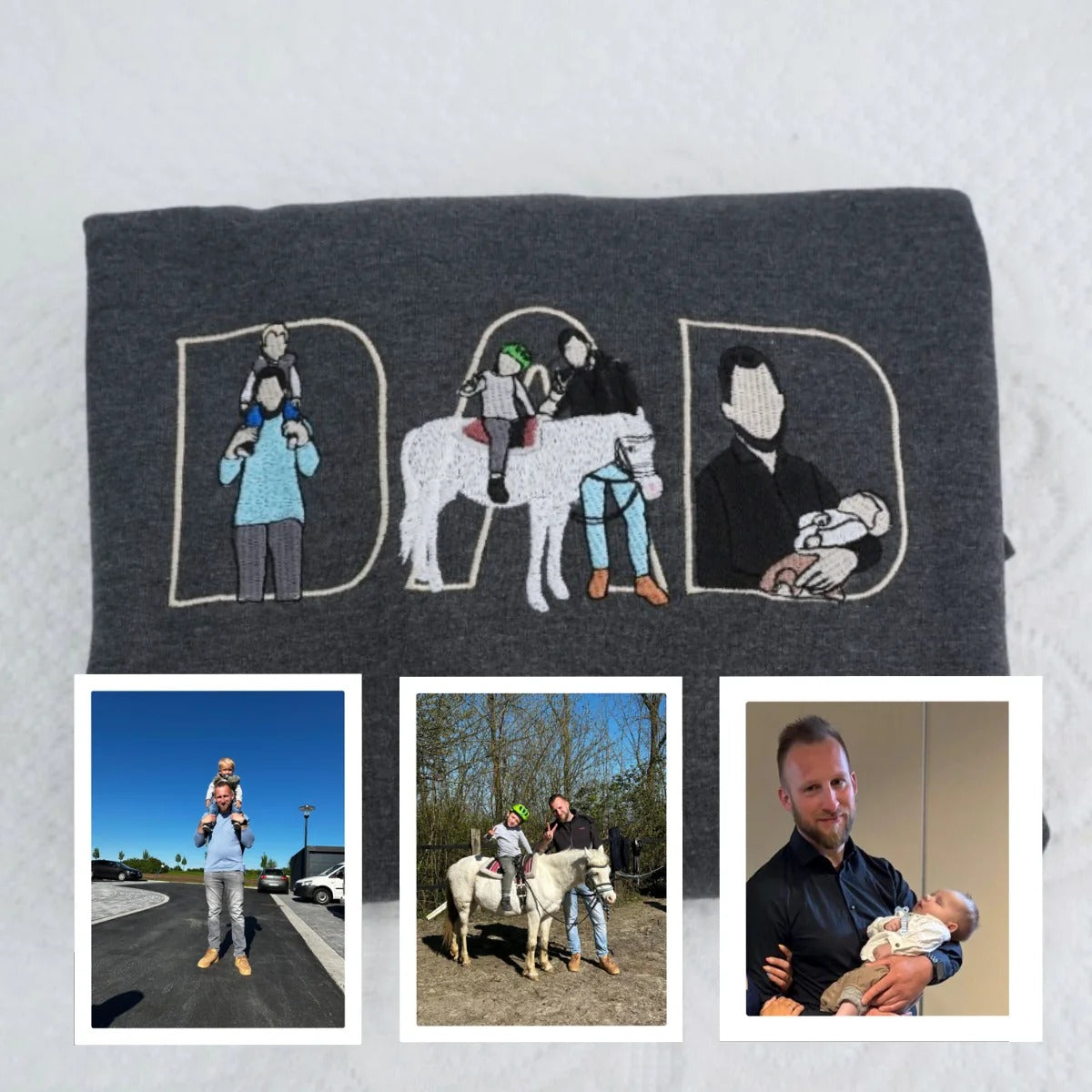 Custom Comic Photo Embroidered #Dadlife Shirt Sweatshirt Hoodie Father's Day Gift For Dad