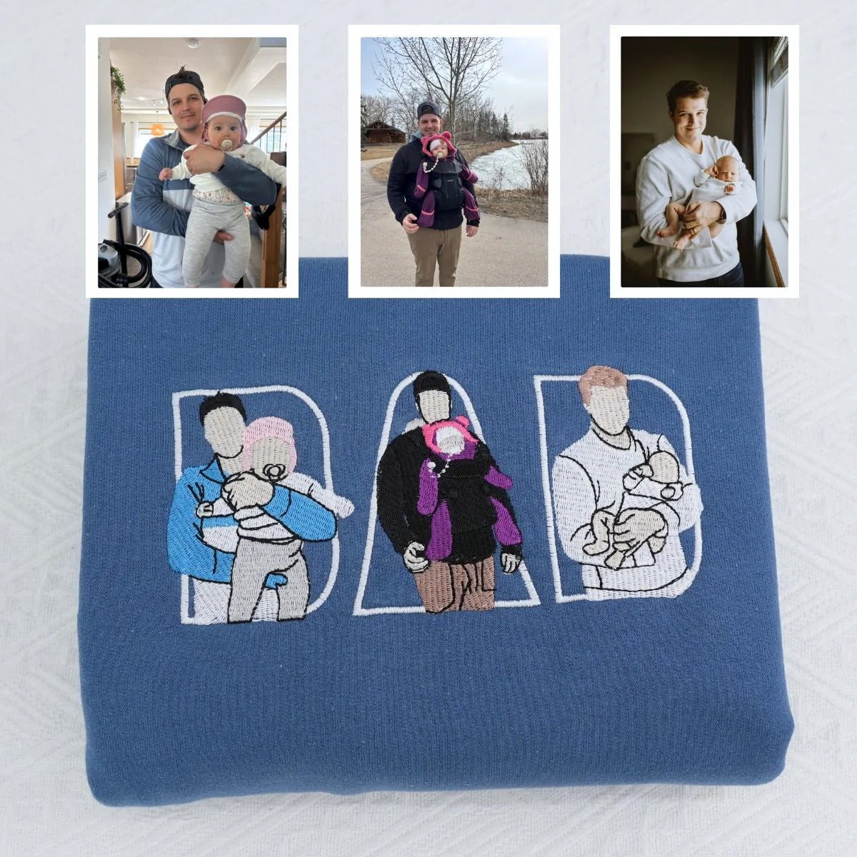 Custom Comic Photo Embroidered #Dadlife Shirt Sweatshirt Hoodie Father's Day Gift For Dad