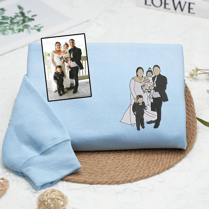 Custom Photo Parents Family Portrait Embroidered Sweatshirt | Family Reunion Gift for Mom and Dad