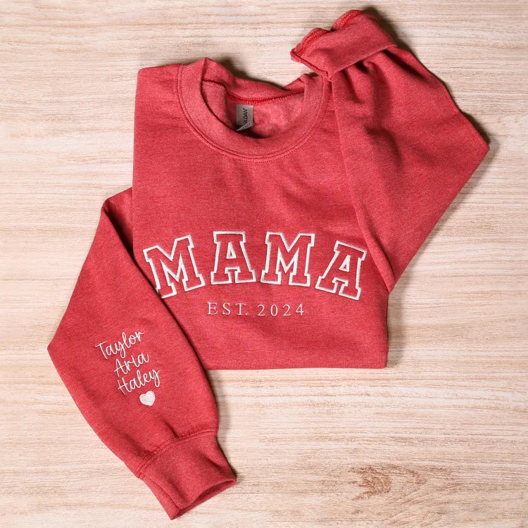 Custom Mama Embroidered Sweatshirt With Kids Names Sleeve | Mother's Day Gift