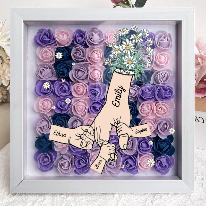 Mum Hand Holding - Personalized Flower Shadow Box- Mother's Day Gift
