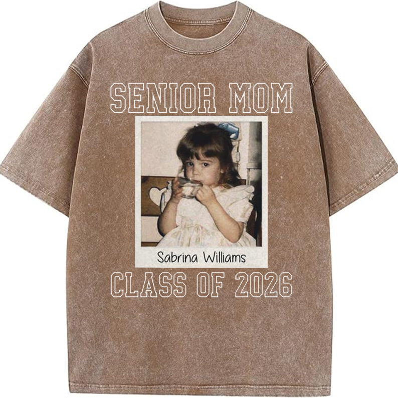 Custom Senior Mom 2026 Vintage Throwback Photo Washed Sweatshirt for Mom