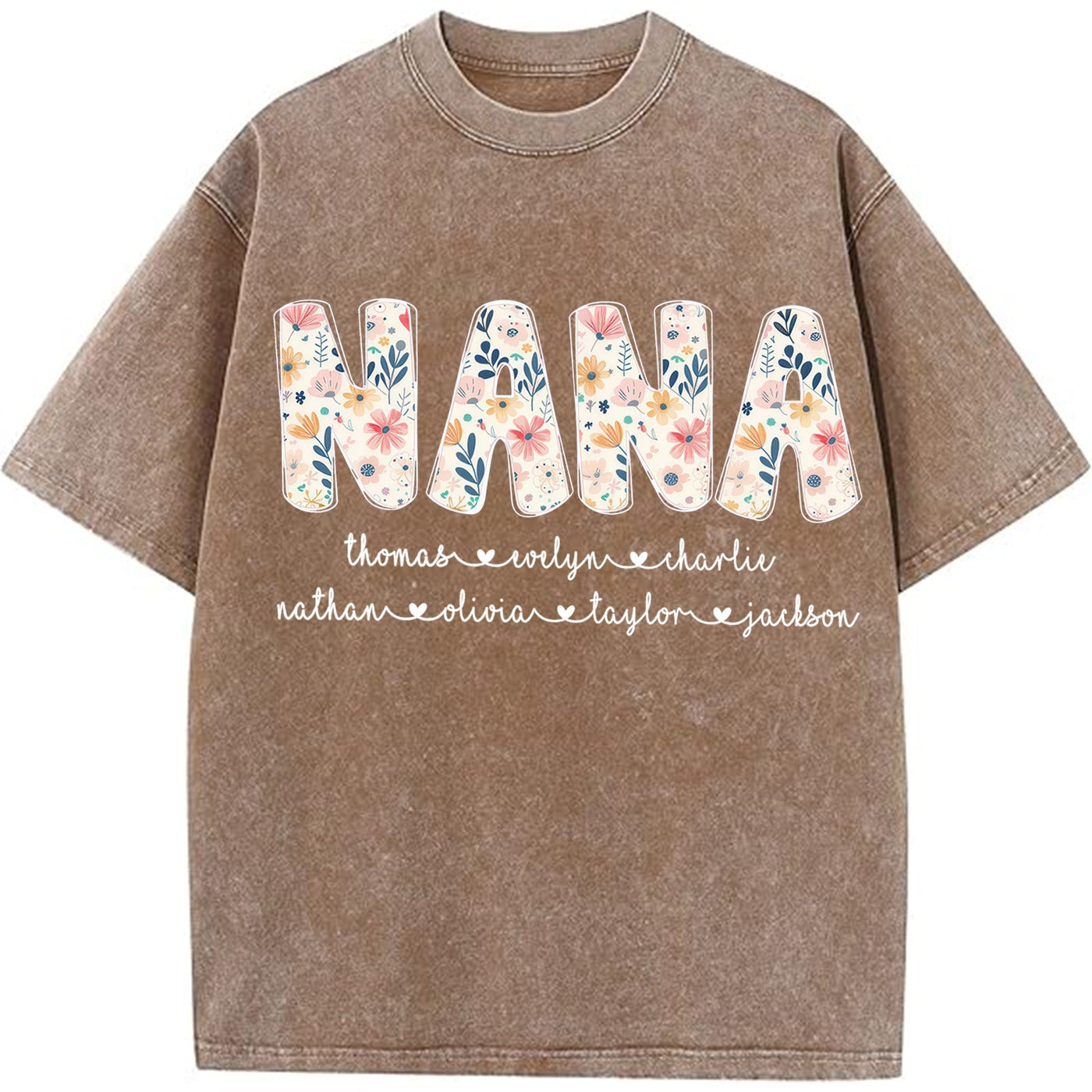 Personalized Nana Vintage Washed Sweatshirt with Grandkids' Names - Floral Grandma Gift