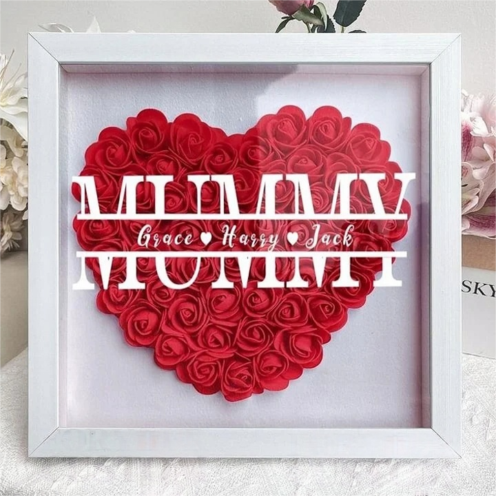 Custom Personalized Mum Flower Shadow Box With Kids Name | Mother’s Day gift