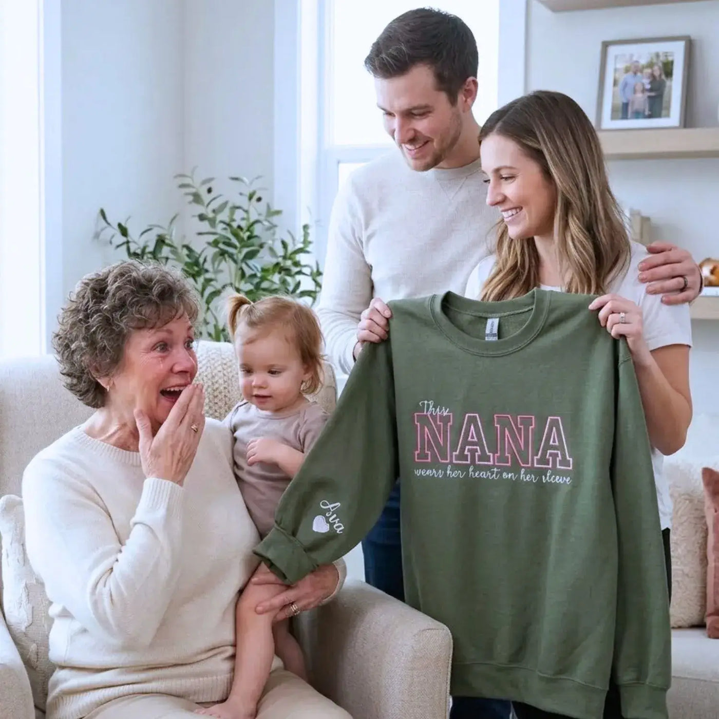 Custom Embroidered This Nana Wears Her Heart on Her Sleeve Sweatshirt | Mother's Day Gifts