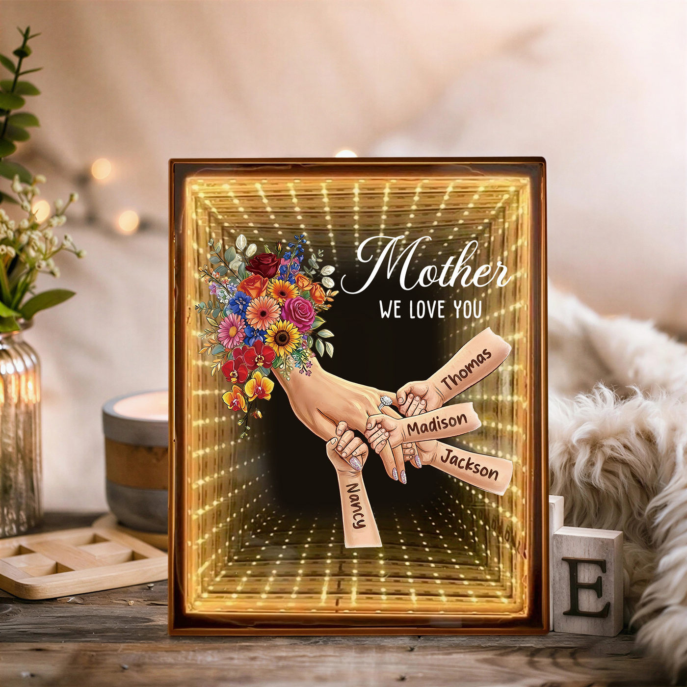 Custom Starry Mirror Lightbox - Personalized Mommy Holding Hands