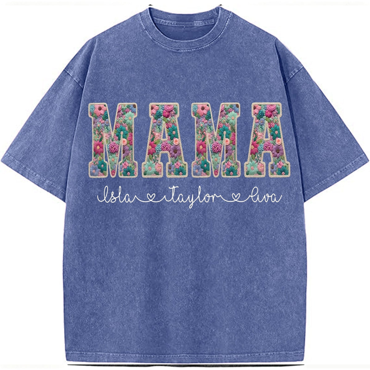 Personalized Floral "MAMA"  Vintage Washed Sweatshirt – Custom Kids Names Gift for Mom