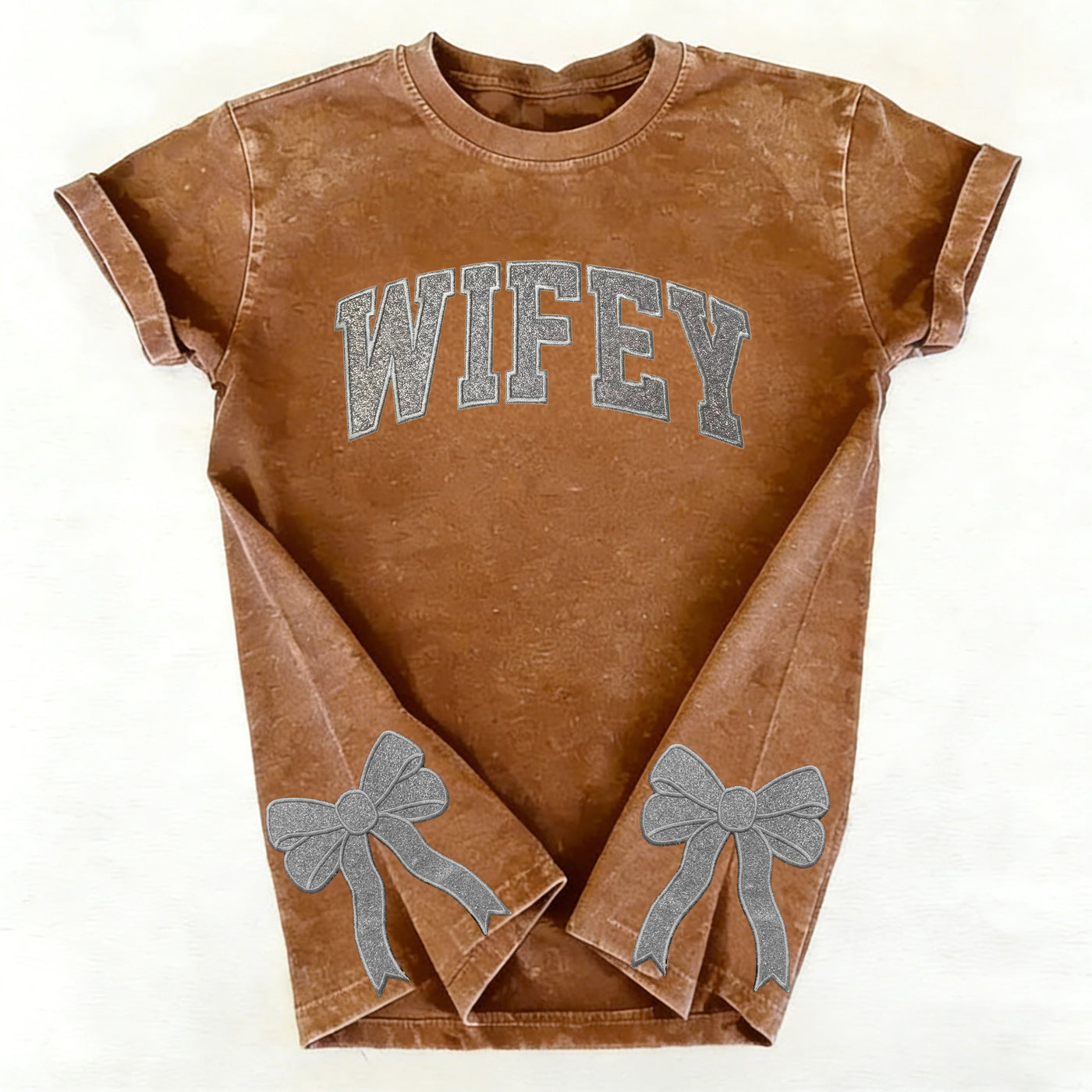 Custom Trendy and Cute Mama Embroidered Glitter Side Bow Washed Sweatshirt | Mother's Day Gift