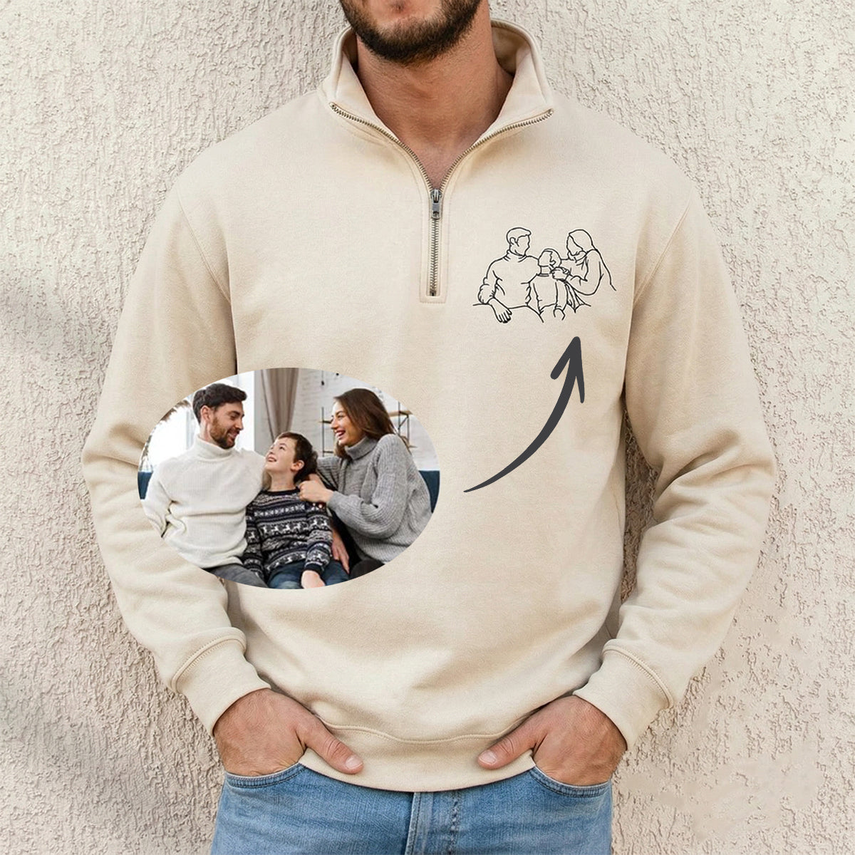 Custom Family Portrait Quarter-Zip Sweatshirt – Wear Your Memories | Gift for Mom, Family