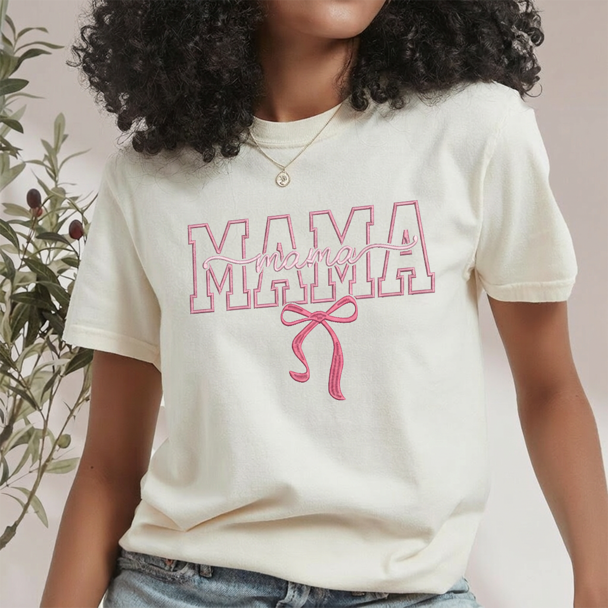 Custom "MAMA" Embroidered Sweatshirt with Ribbon Bow | Mother's Day Gifts
