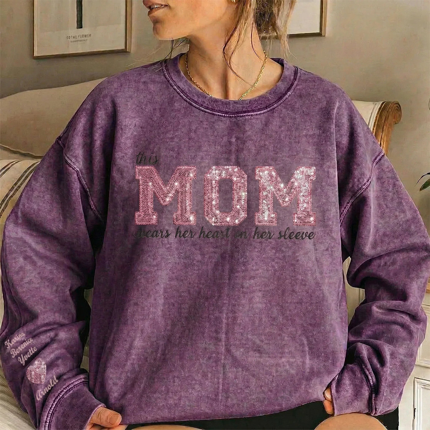 Custom Mama Sequin Embroidered Washed Sweatshirt & T-shirt & Hoodie with Kids' Names