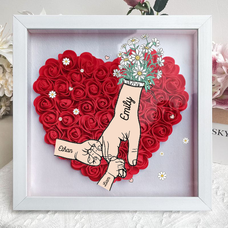Mum Hand Holding - Personalized Flower Shadow Box- Mother's Day Gift