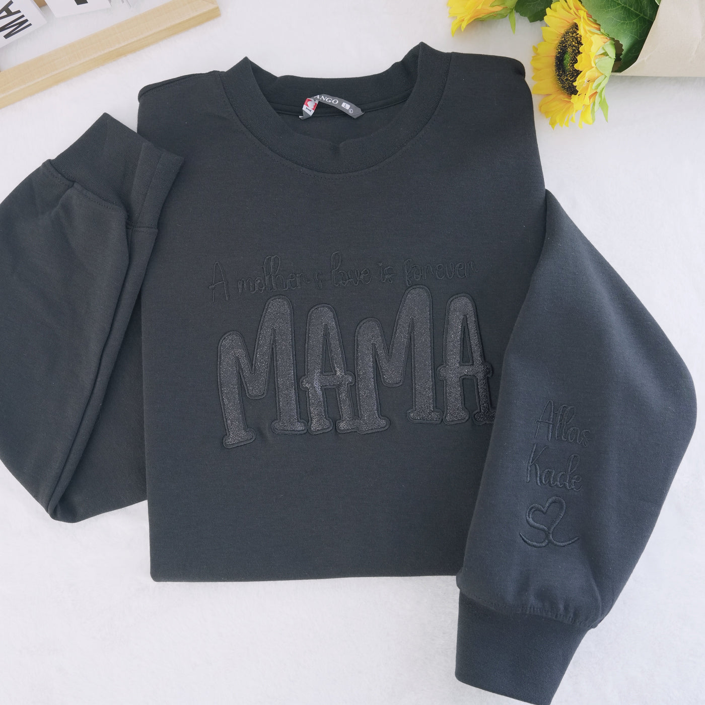 Custom Mom's Glitter Embroidered T-shirt and Sweatshirt | a gift for mom with a warm word