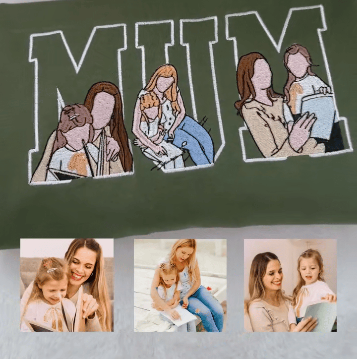 Custom Photo Portrait Embroidery Sweatshirt, Gift For Dad/Mum/Family
