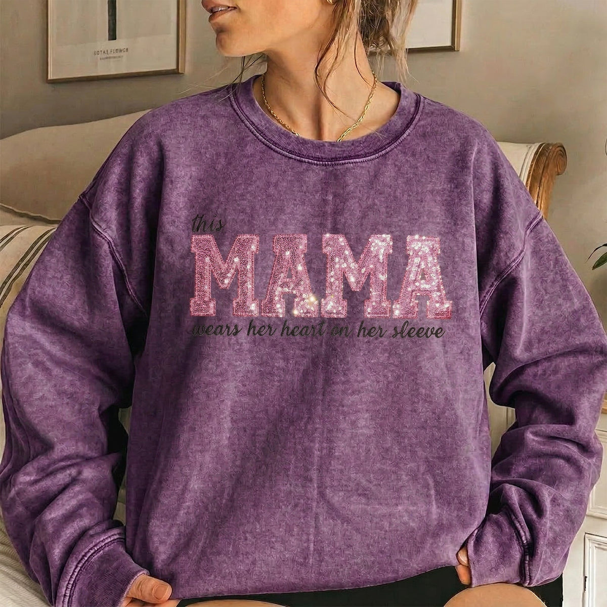 Custom Mama Sequin Embroidered Washed Sweatshirt & T-shirt & Hoodie with Kids' Names