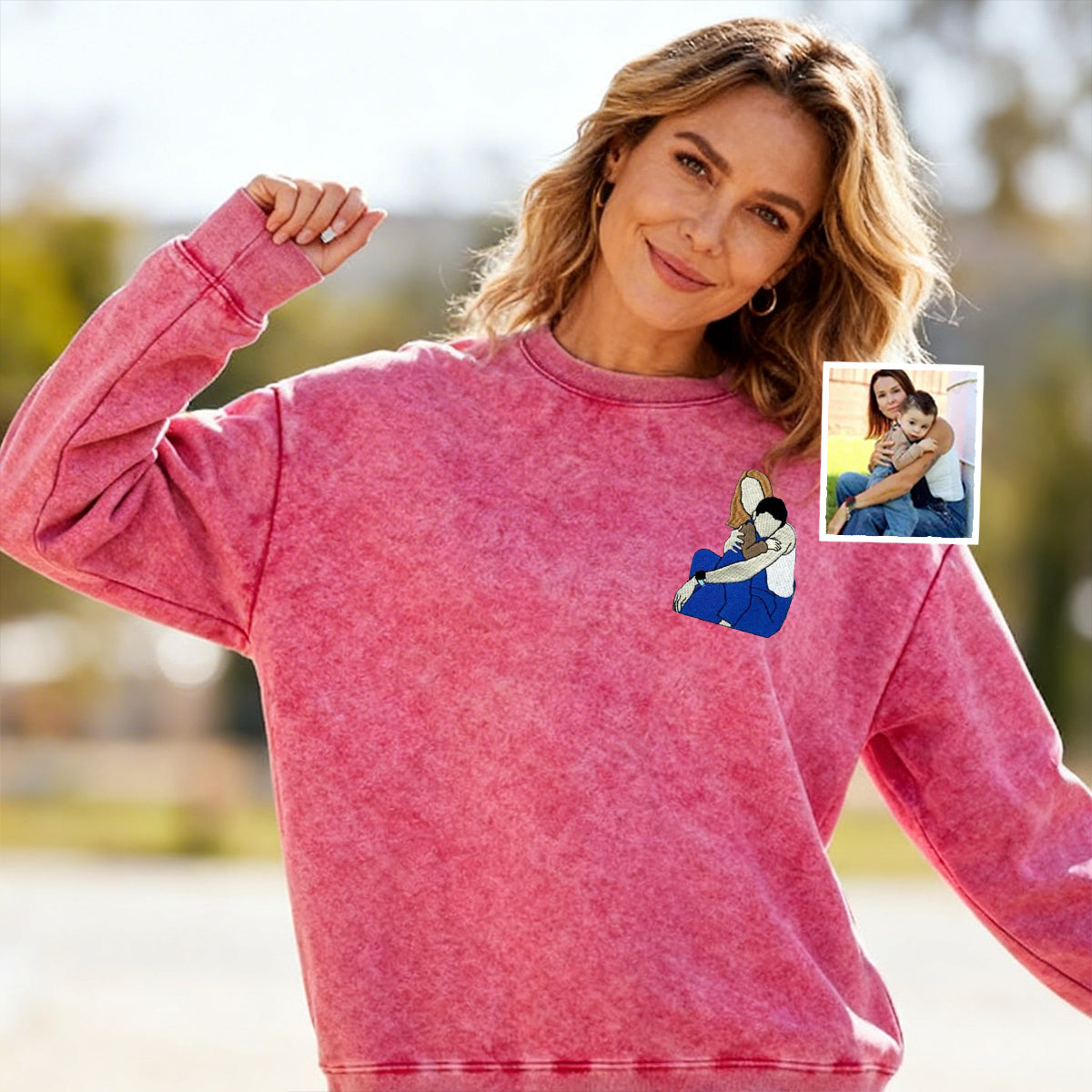 Custom Mama,Mom Portrait Embroidered Washed Sweatshirt | Mother's Day Gift