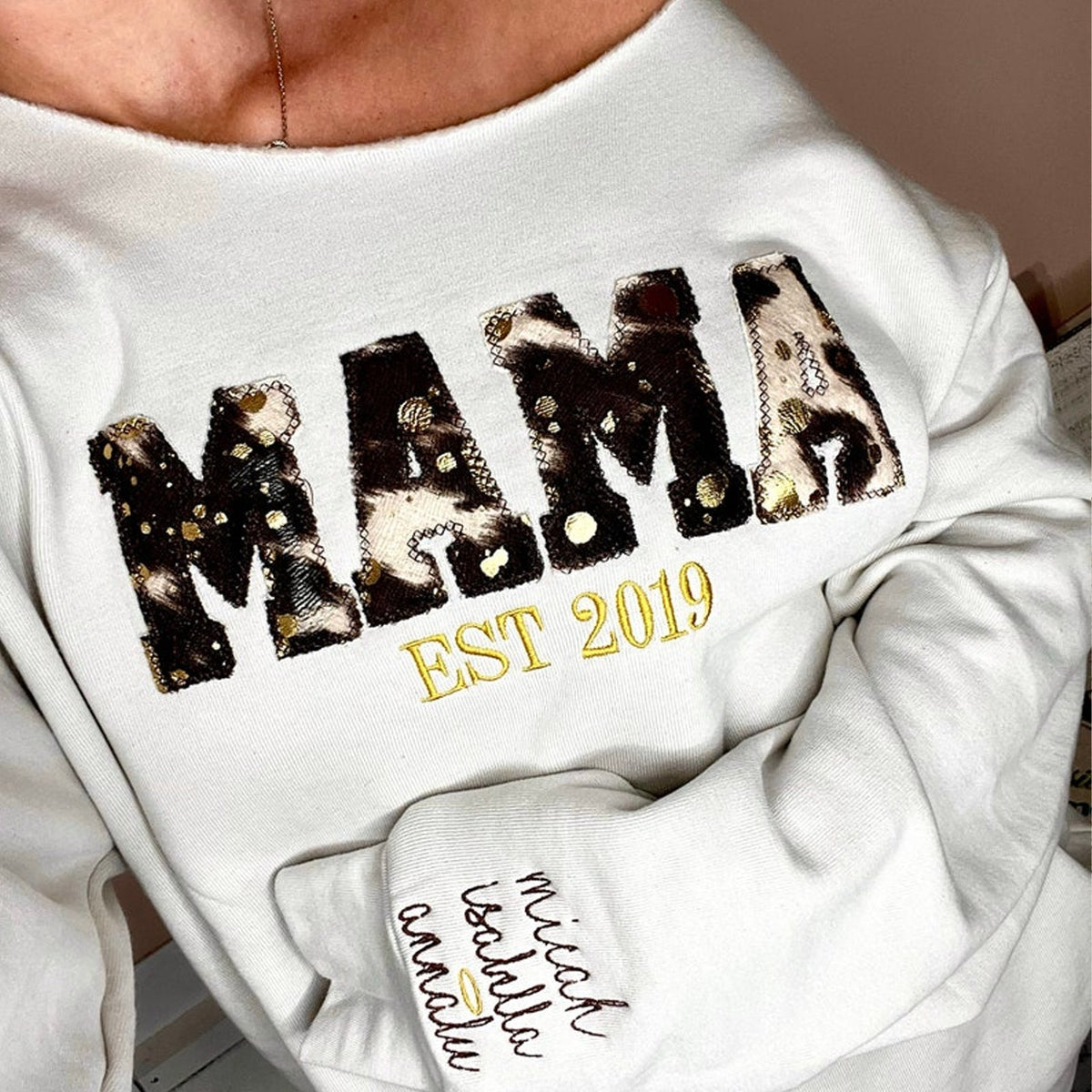 Custom Embroidered Cow Print MAMA Sweatshirt |  Mother’s Day Gift