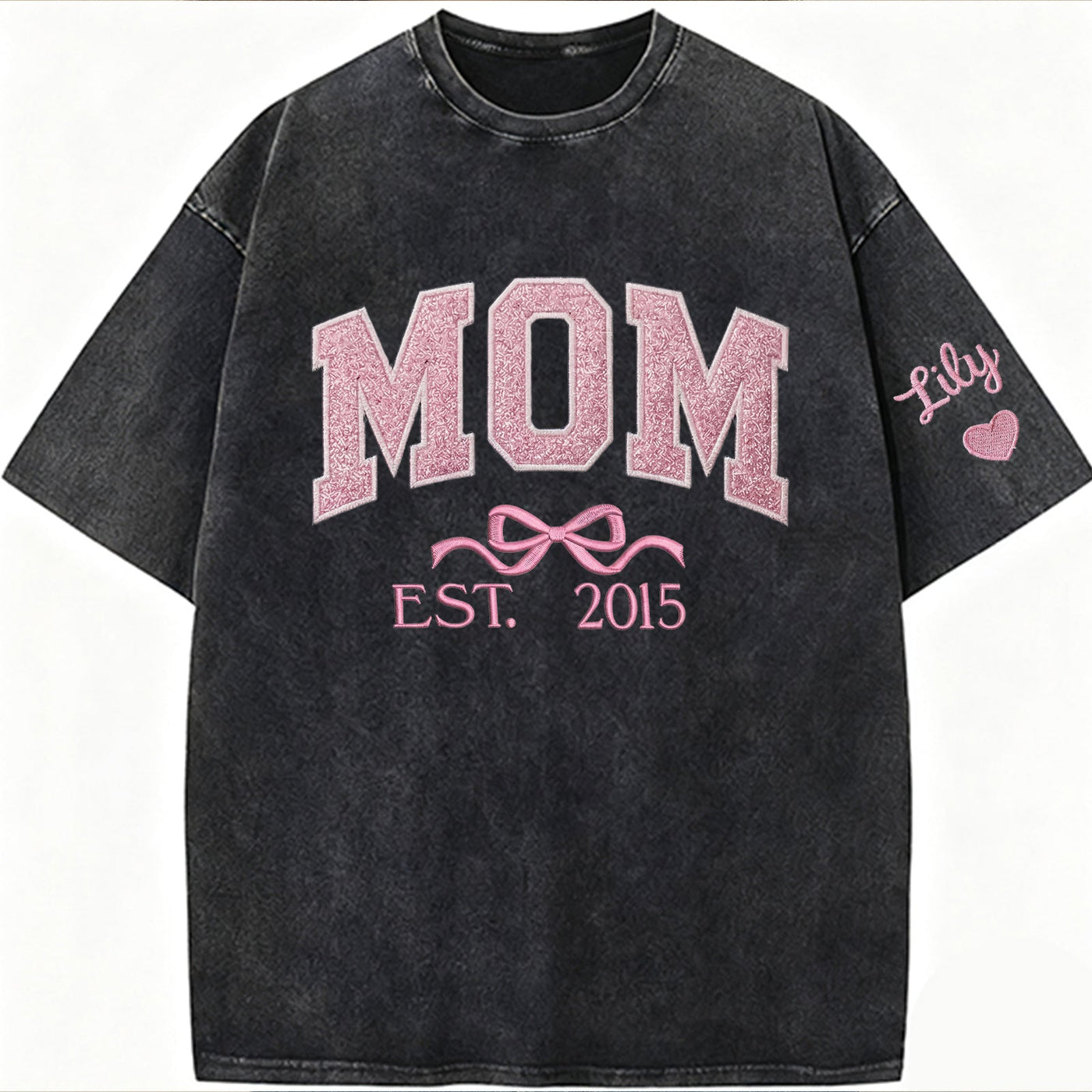 Mom glitter embroidered Washed T-shirt&sweatshirt mother day/personalized year.