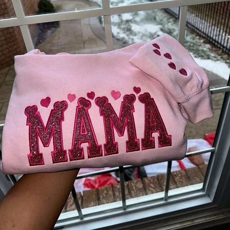 Custom Hearts Glitter Embroidered Nickname Applique Sweatshirt