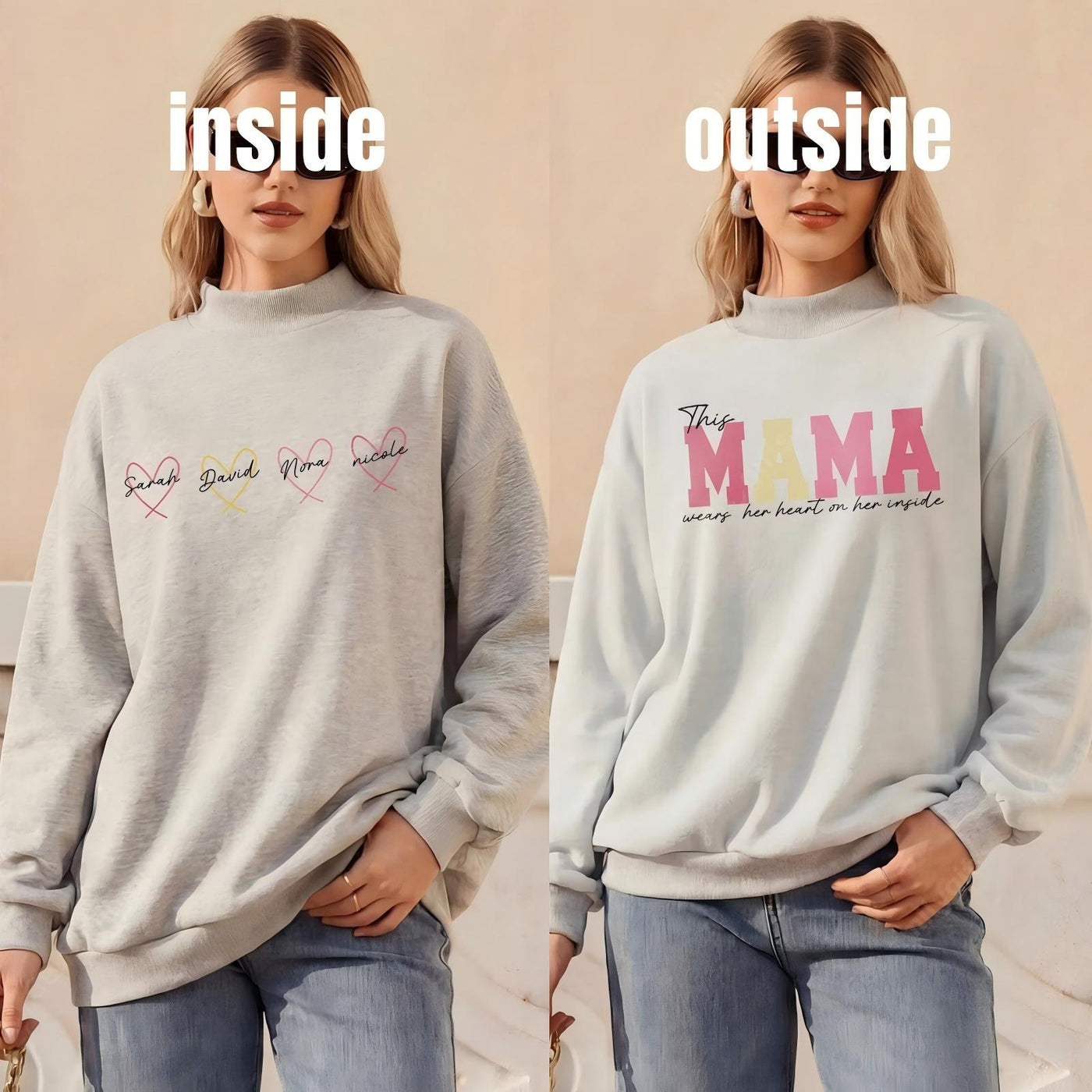 Wear Your Heart on the Inside – Custom Mama Reversible Sweatshirt |Mother's Day Gift