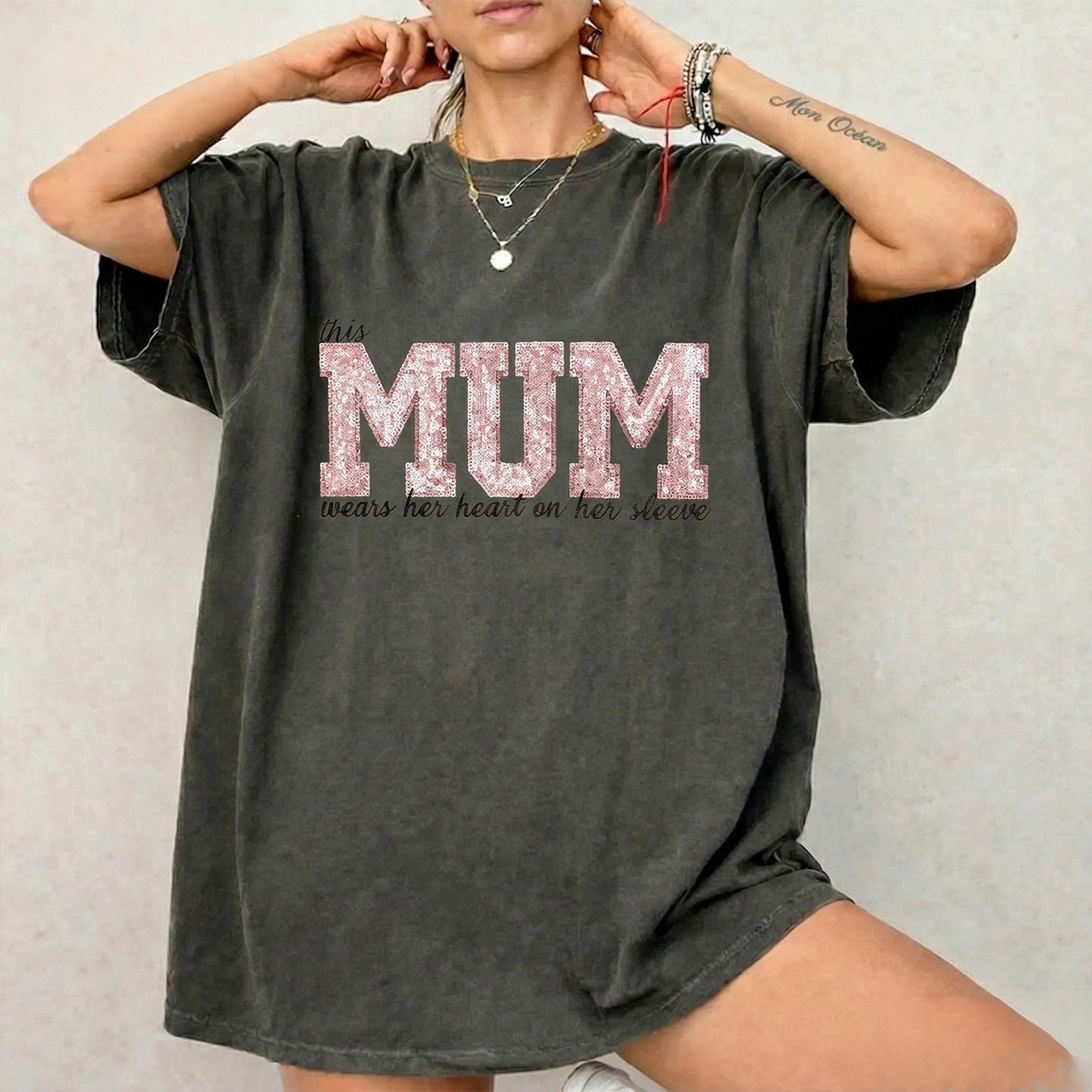 Custom Mama Sequin Embroidered Washed Sweatshirt & T-shirt & Hoodie with Kids' Names
