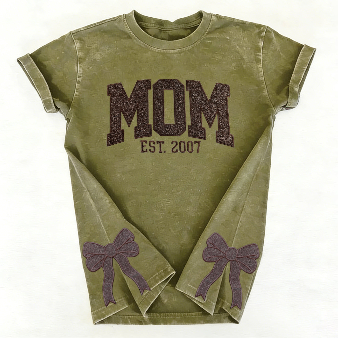 Custom Trendy and Cute Mama Embroidered Glitter Side Bow Washed Sweatshirt | Mother's Day Gift
