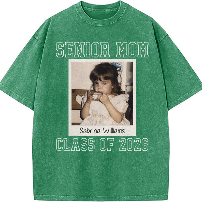 Custom Senior Mom 2026 Vintage Throwback Photo Washed Sweatshirt for Mom