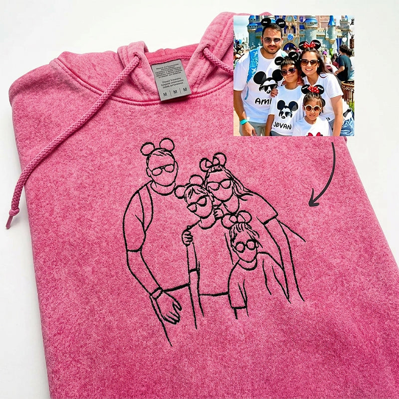 Custom Personalized Dad Portrait Embroidered Washed Sweatshirt, Hoodie & T-Shirt